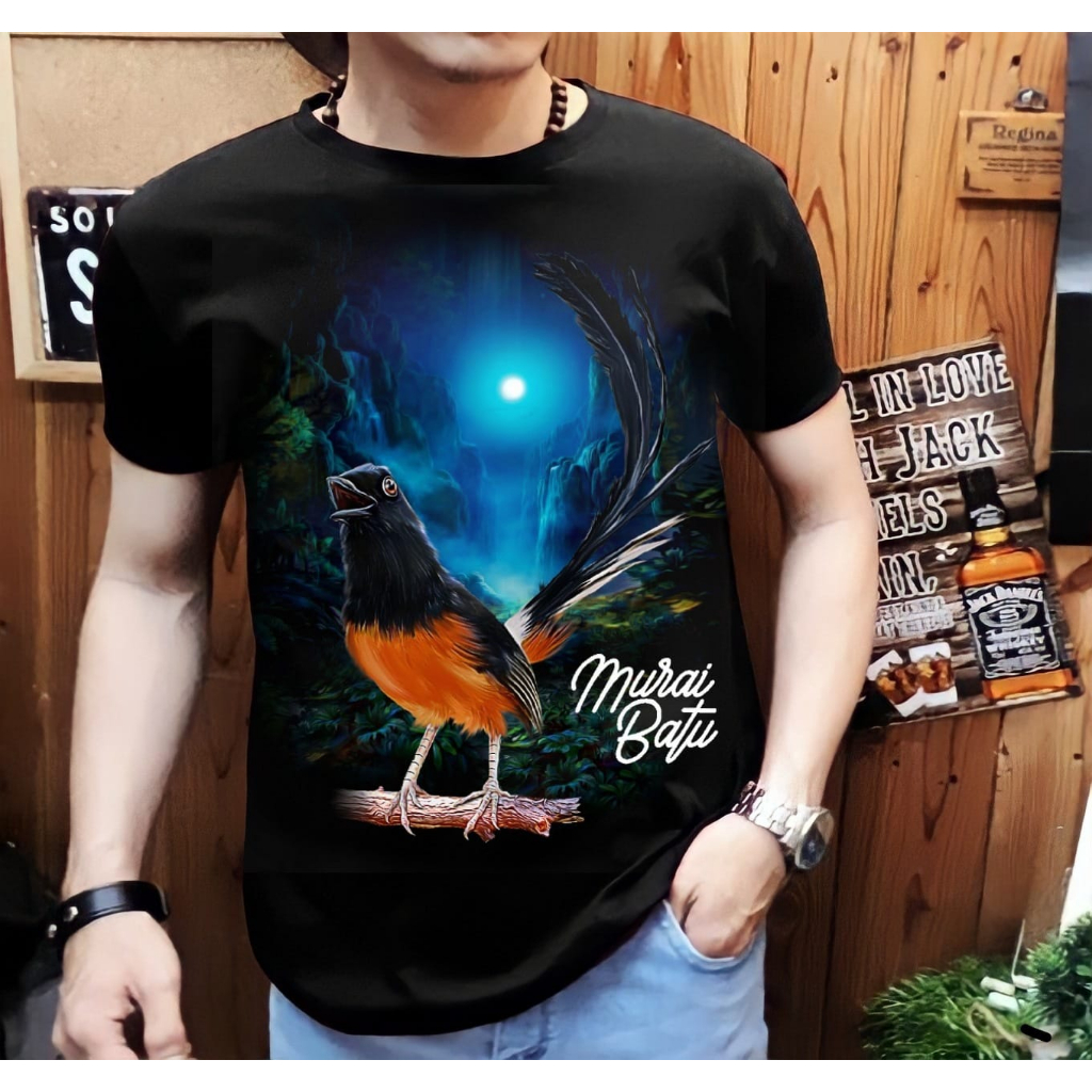 Kaos Pria Lengan Pendek / Motif Burung Murai / Shalch Trendy