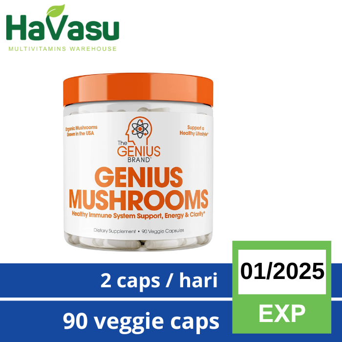 Genius Mushroom - Lions Mane, Cordyceps &amp; Reishi - 90 Veggie Caps Mushrooms