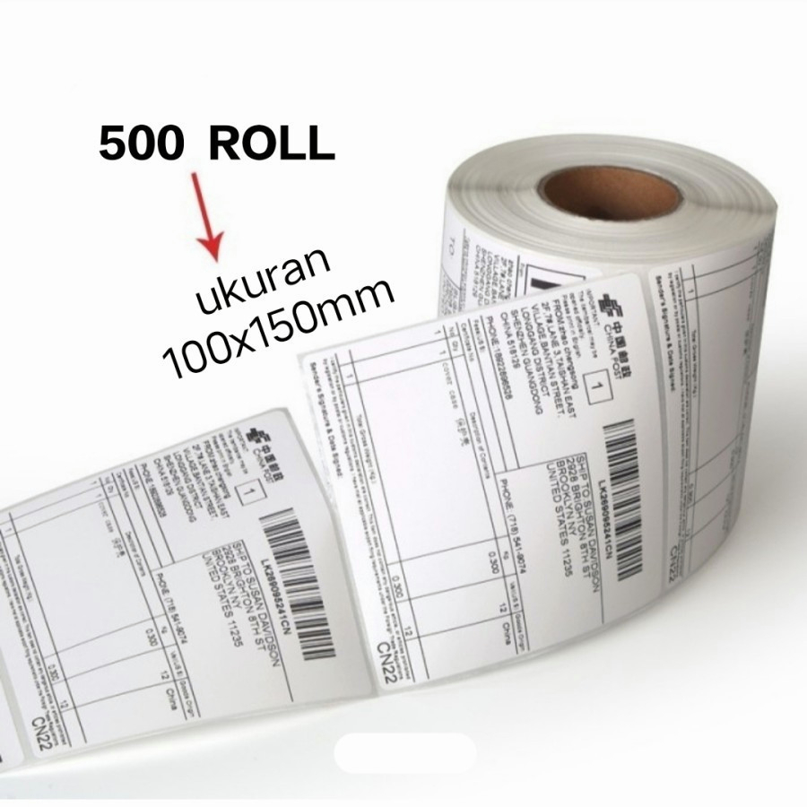 YUN Mall Label Sticker Thermal 100 x 150 Barcode 100x150 Isi 300 Ukuran A6 500PCS