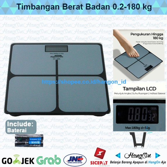 Timbangan Berat Badan Elektronik Max 180kg Body Scale Pengukur Tubuh Alat Ukur Kadar Lemak Kesehatan