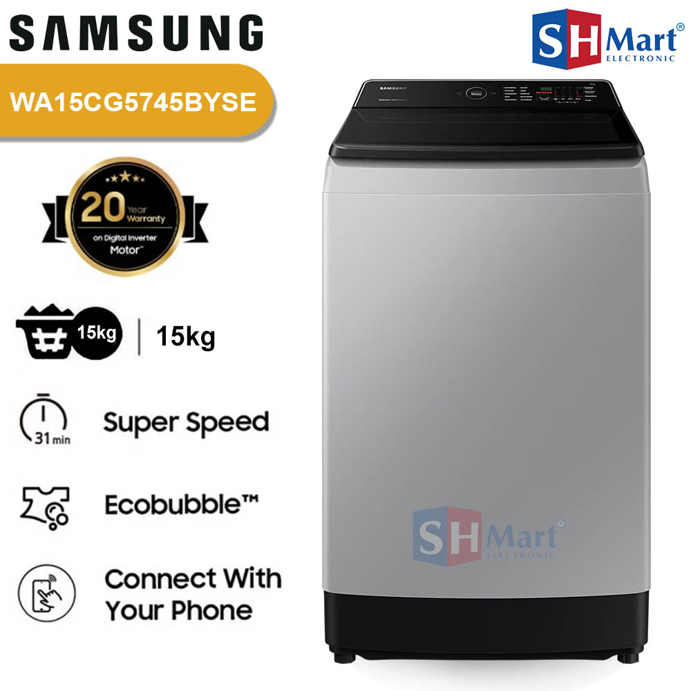 MESIN CUCI 1 TABUNG SAMSUNG 15 KG INVERTER ECOBUBBLE WA15CG5745BYSE / WA15CG GARANSI RESMI