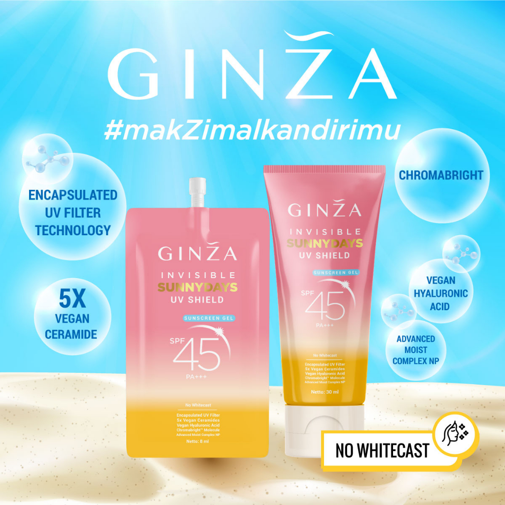 Ginza Invisible SunnyDays UV Shield Sunscreen Gel SPF 45 PA+++ SACHET 8mL