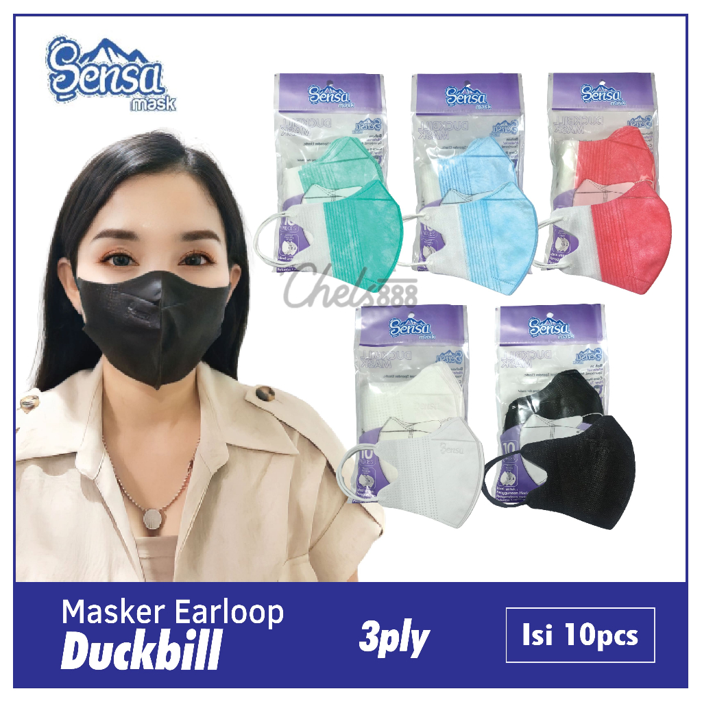 Masker Duckbill 3ply 3 ply Earloop SENSA isi 10 pcs