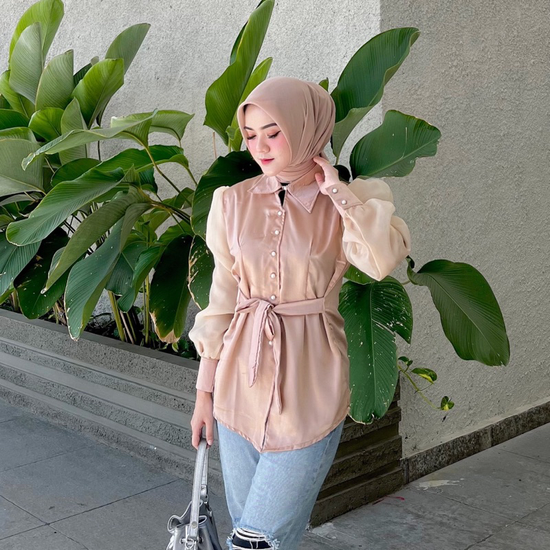 Nana Puffy Top | Blouse Satin Mix Organza by Vitafa Balon Blouse Kondangan TERMURAH