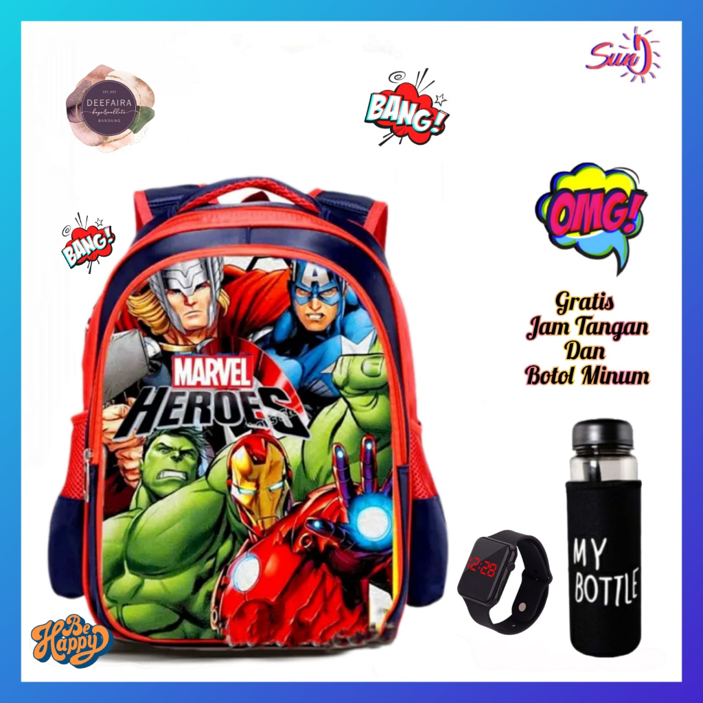 Ransel Tas Anak Laki Laki Model Mrvvll Free Jam Tangan Dan Botol Untuk Tk Sd