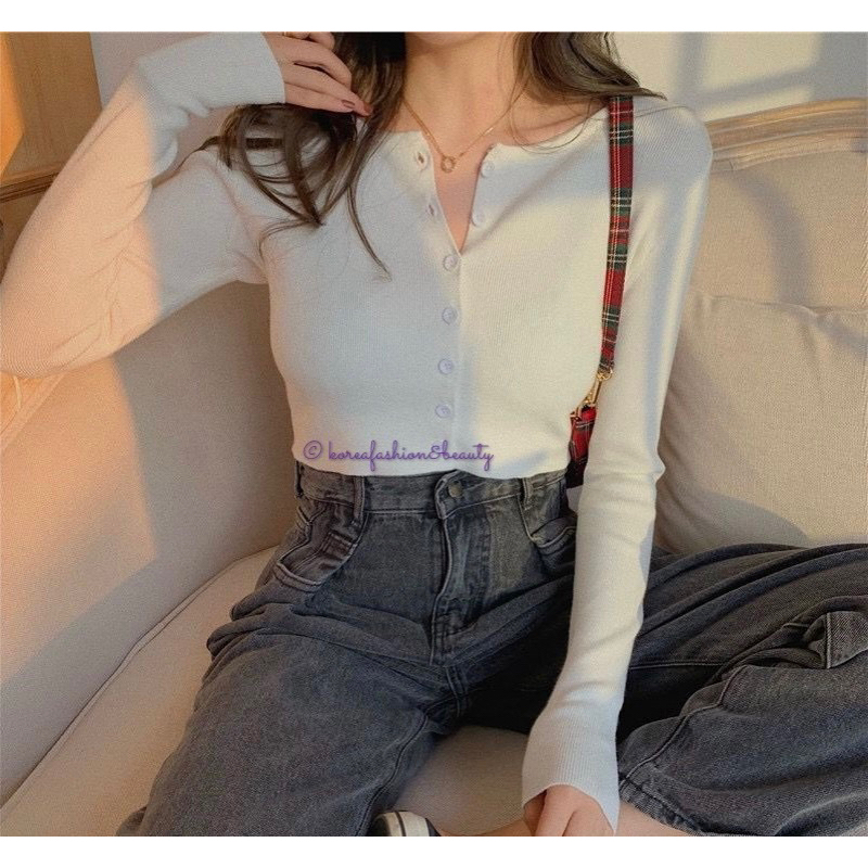 Crop top lengan panjang ala Korea