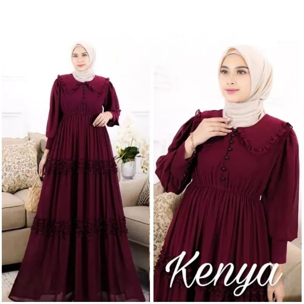 Kenya dress Gamis ceruty Baju kondangan simpel Gamis lebaran 2024 terbaru Gamis polos busui