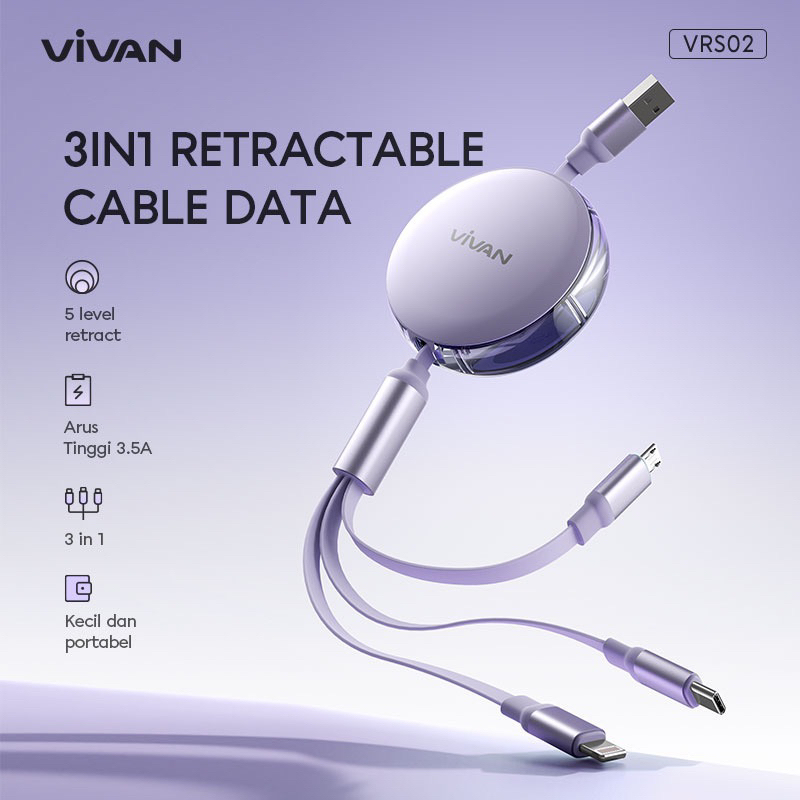 VIVAN VRS02 Kabel Data 3 in 1 Fast Charging 3.5A Micro USB Lightning Type C  - Garansi Resmi 1 Tahun