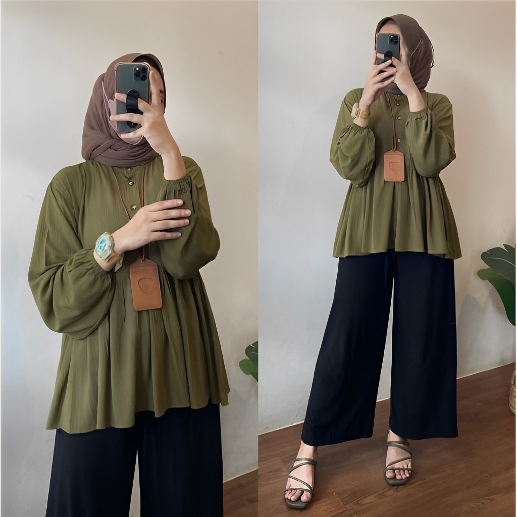 Ramdan Collection - Aleeya Shirt Atasan Kemeja Blouse Crinkle Airflow Oversize Ld 120 Atasan Wanita Bigsize Jumbo Lengan Panjang Korean Style Fashion Muslim Terbaru 2023