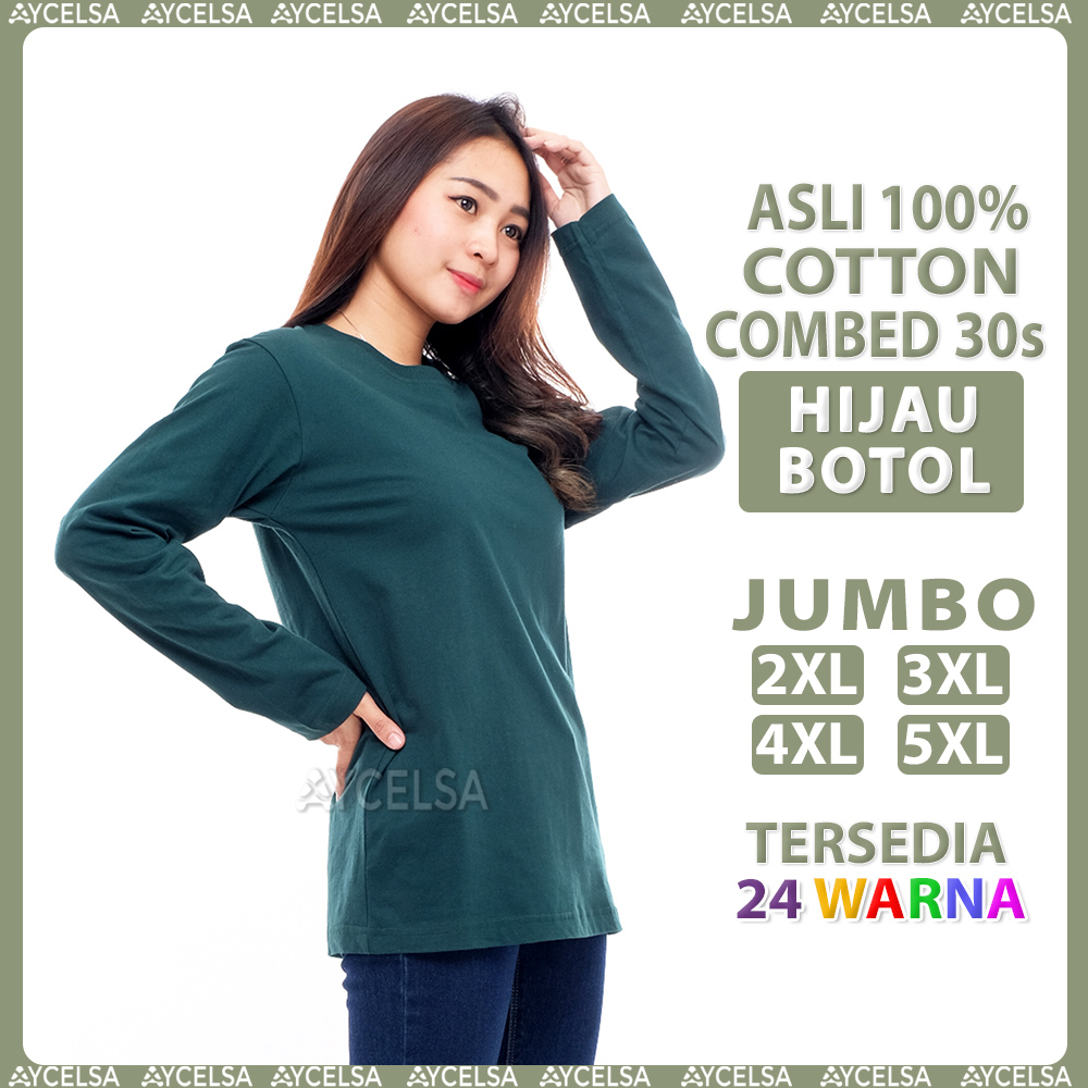 Kaos Polos Jumbo Wanita Pria Lengan Panjang Hijau Botol / Atasan Kaos Jumbo Green Forest