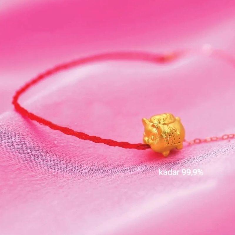 gelang feng shui pria wanita charm liontin shio babi piggie gelang tali rantai titanium variasi emas