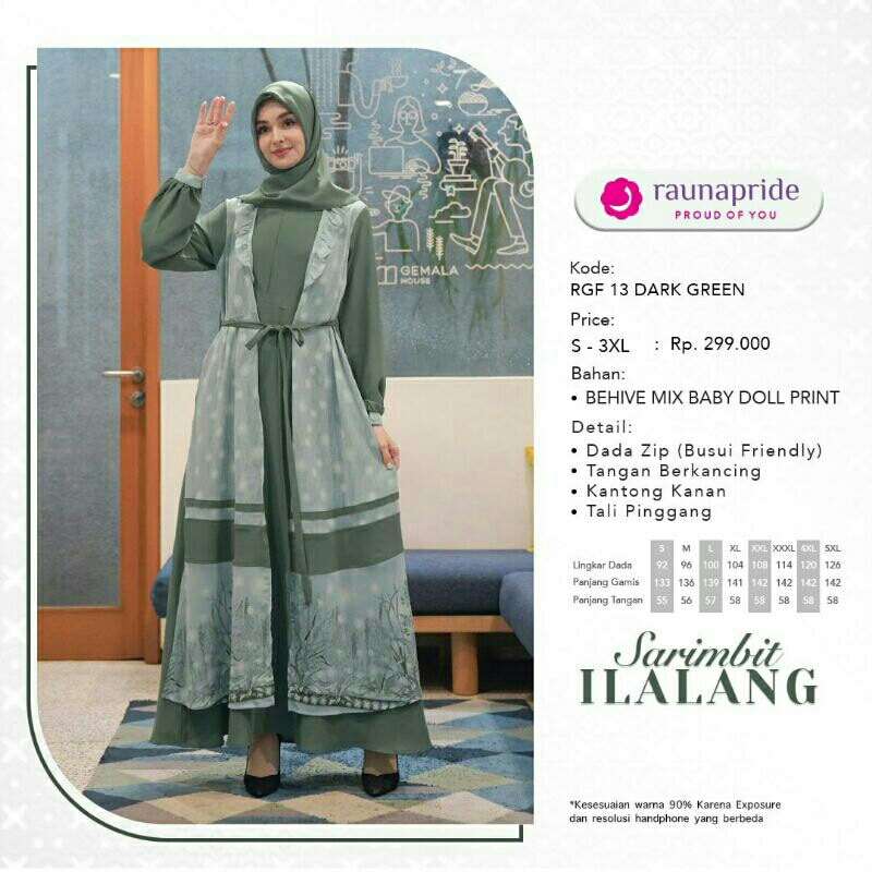 BAJU GAMIS RGF 13 DARK GREEN BY RAUNA / SARIMBIT ILALANG DARK GREEN