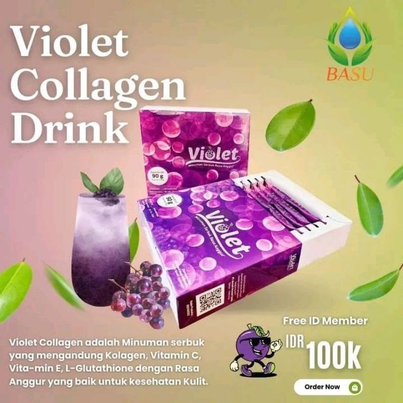 Pemutih Badan Violet Minuman Collagen Pemutih Serbuk Isi 6 Sachet Rasa Anggur / Suplemen pemutih badan / serbuk minuman pemutih / suplemen pemutih kulit