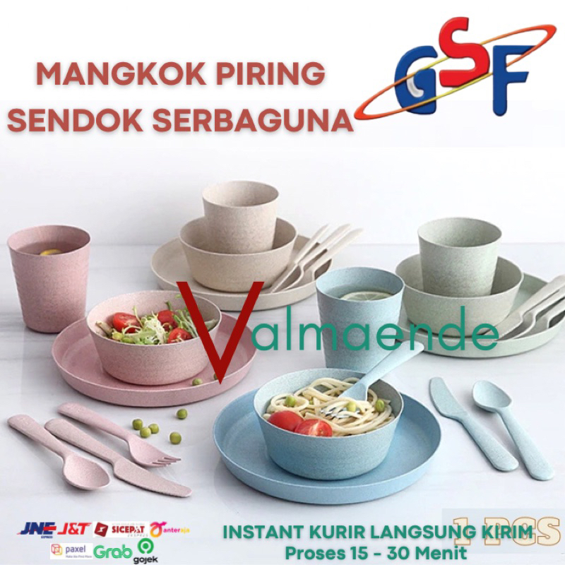 Piring Jerami Mangkuk Kuah Cangkir Jerami Piring Makan GSF Sendok Makan