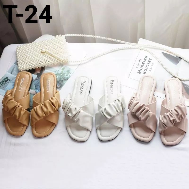 SANDAL TEPLEK WANITA TALI SILANG KERUT1 T24 B6