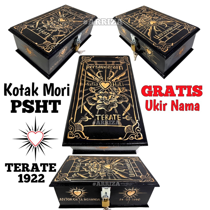 TERMURAH! KOTAK MORI PSHT MOTIF LOGO BET TEGAK DARI KAYU JATI (FREE UKIR NAMA) TEMPAT PENYIMPANAN SABUK MORI PENCAK SILAT SETIA HATI TERATE 1922