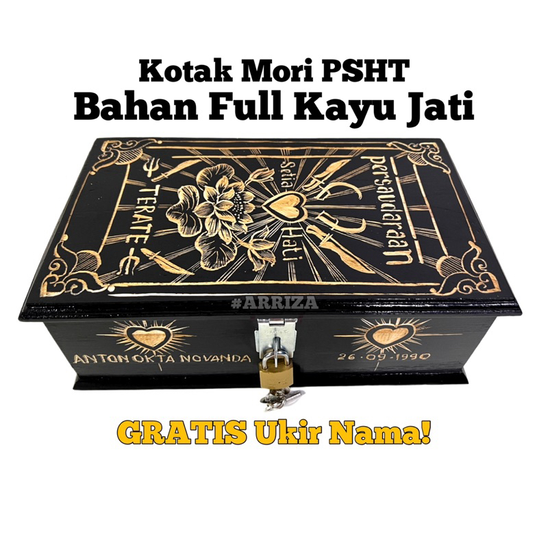 TERMURAH! KOTAK MORI PSHT MOTIF LOGO BET TEGAK DARI KAYU JATI (FREE UKIR NAMA) TEMPAT PENYIMPANAN SABUK MORI PENCAK SILAT SETIA HATI TERATE 1922