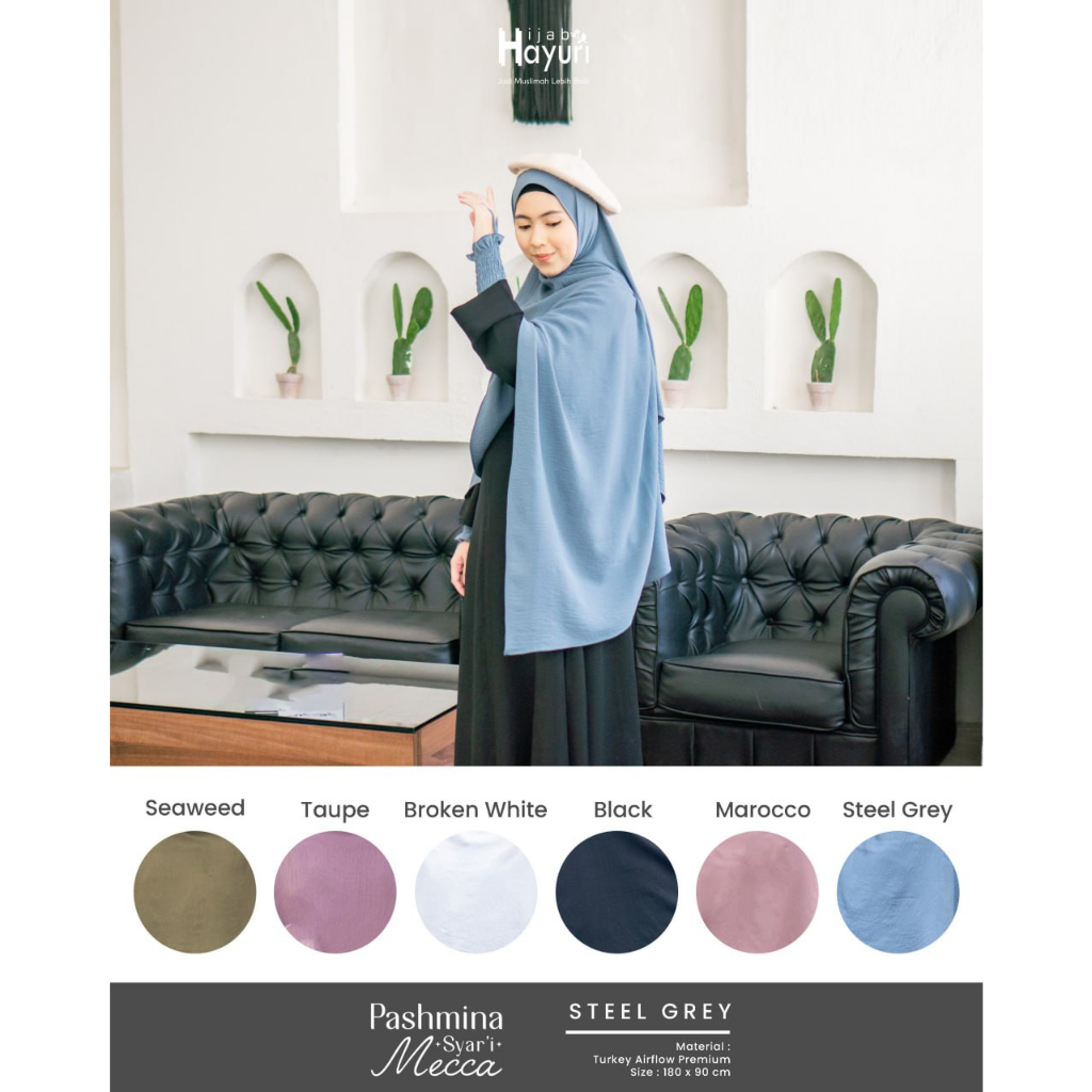 Hijab Hayuri Pashmina Syari Mecca 180x90 cm - Bahan Turkey Airflow Premium