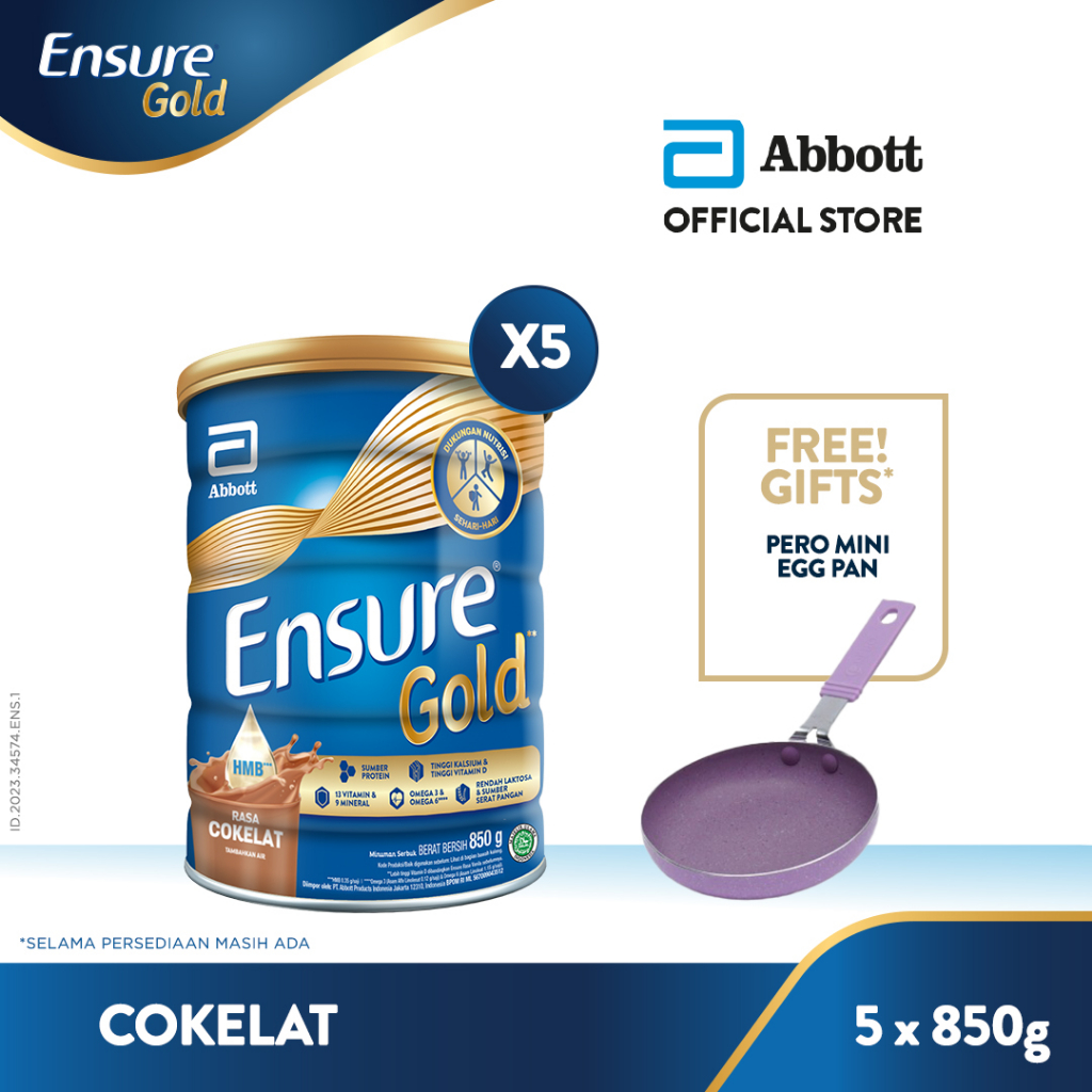 Ensure Gold HMB Cokelat 850 g - Nutrisi Dewasa Rendah Laktosa - 5 pcs - FREE GIFT