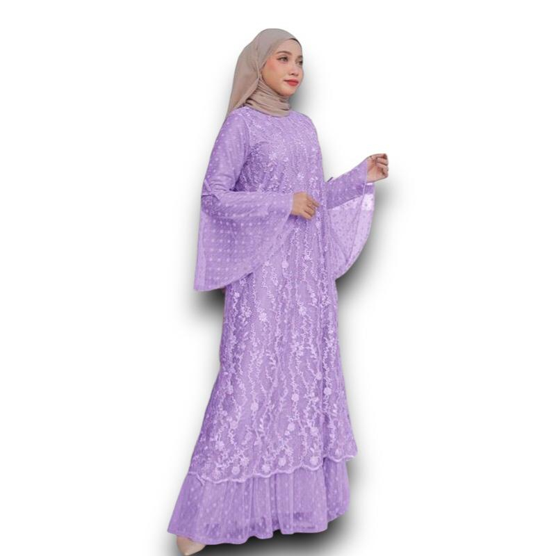 TERBARU MAXI NABILA SIZE S/M-L-XL-XXL/ GAMIS BRUKAT/ DRESS WANITA TILE ONDE POLKADOT/ BROKAT TILE MU