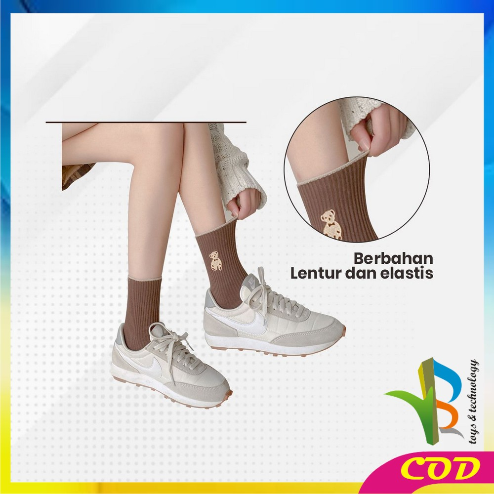 RB-P568 Kaos Kaki Wanita Korea Motif Beruang Panjang Setinggi Betis / Kaus Kaki Ankle Karakter Cute Bear Fashion Korean Style Socks