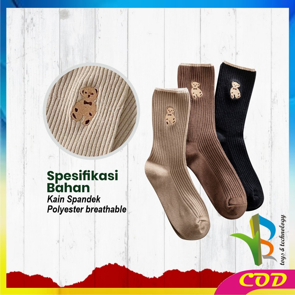 RB-P568 Kaos Kaki Wanita Korea Motif Beruang Panjang Setinggi Betis / Kaus Kaki Ankle Karakter Cute Bear Fashion Korean Style Socks