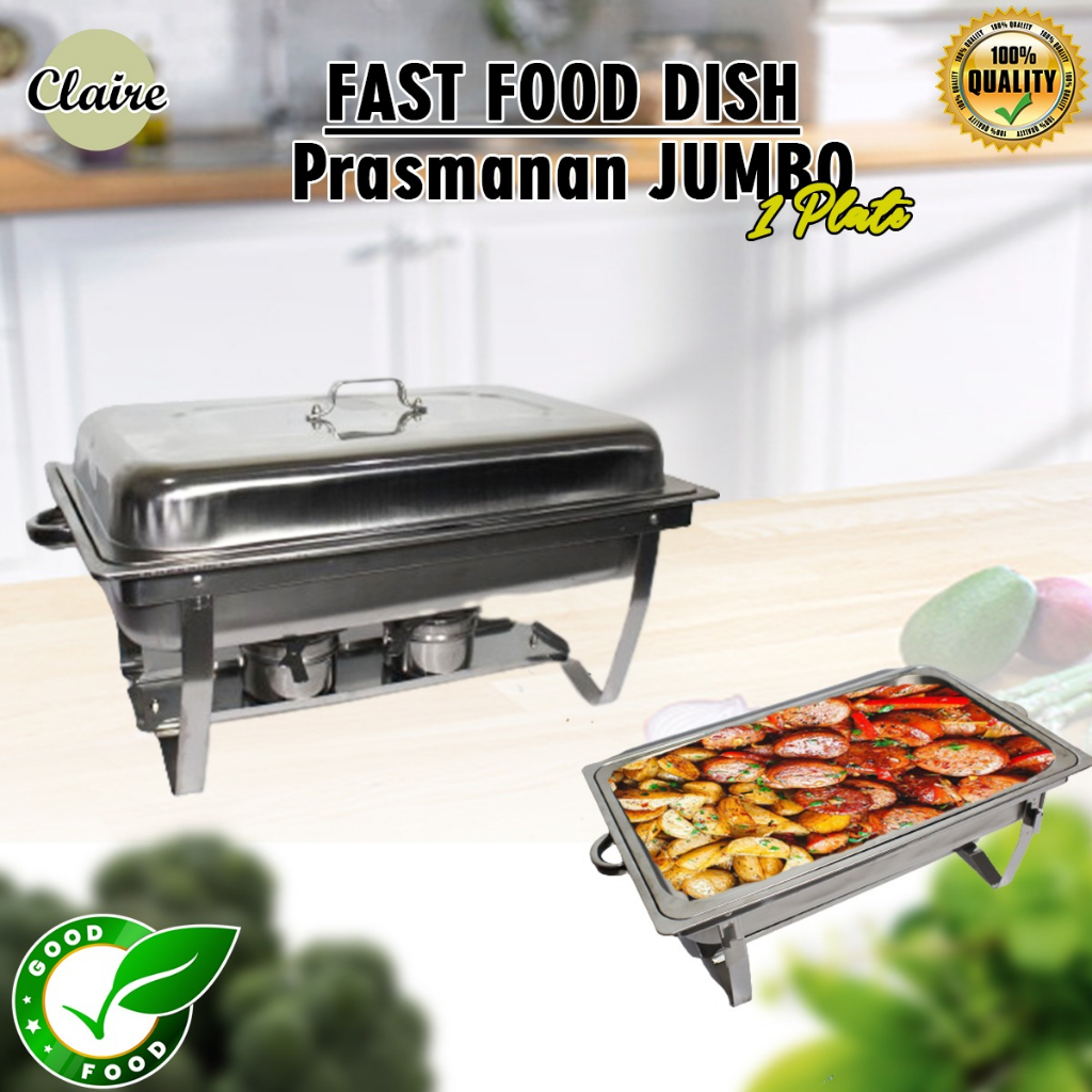 Prasmanan Jumbo 1 Sekat Set Wadah Saji Stainless Steel / Fast Food Dish Prasmanan 11 Liter