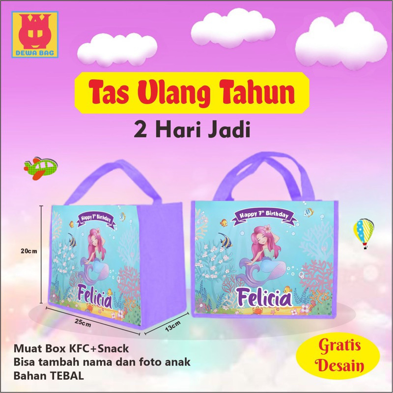 

TAS ULTAH CUSTOM / TAS SOUVENIR 2 HARI JADI / TAS KUROMI/TAS MERMAID