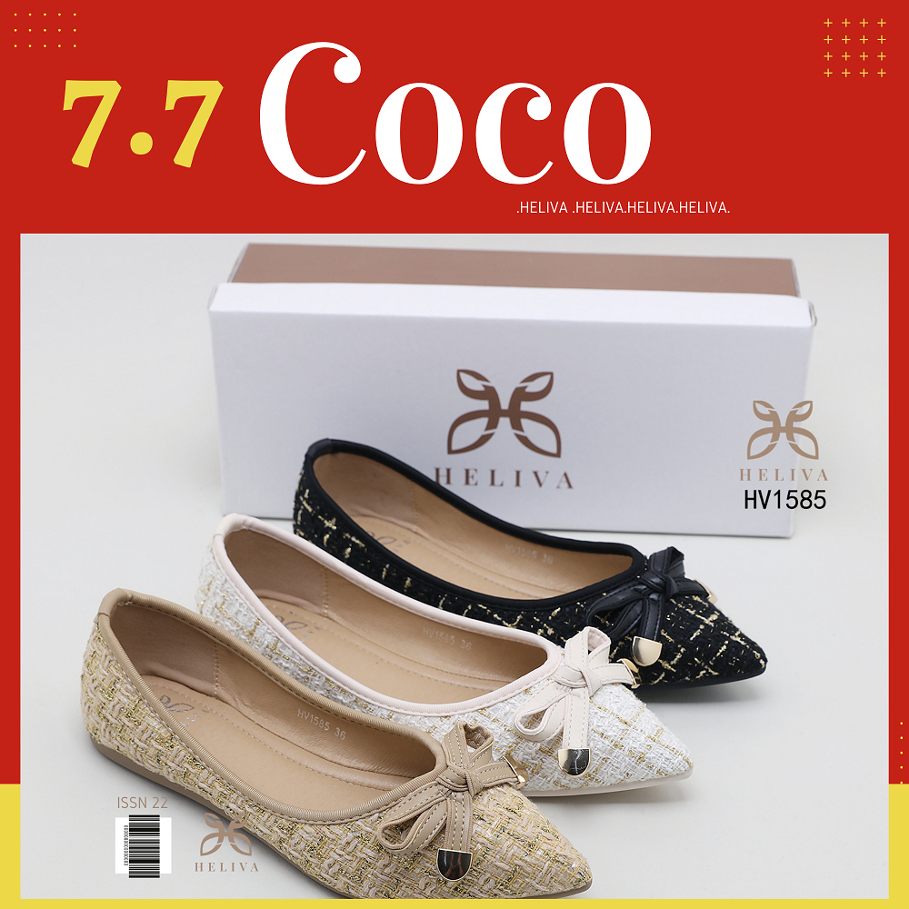 COCO HELIVA Sepatu FlatShoes Teplek Bahan Mesh Motif Pita Ribbon Bow Model Slip On HV1585 Original Brand