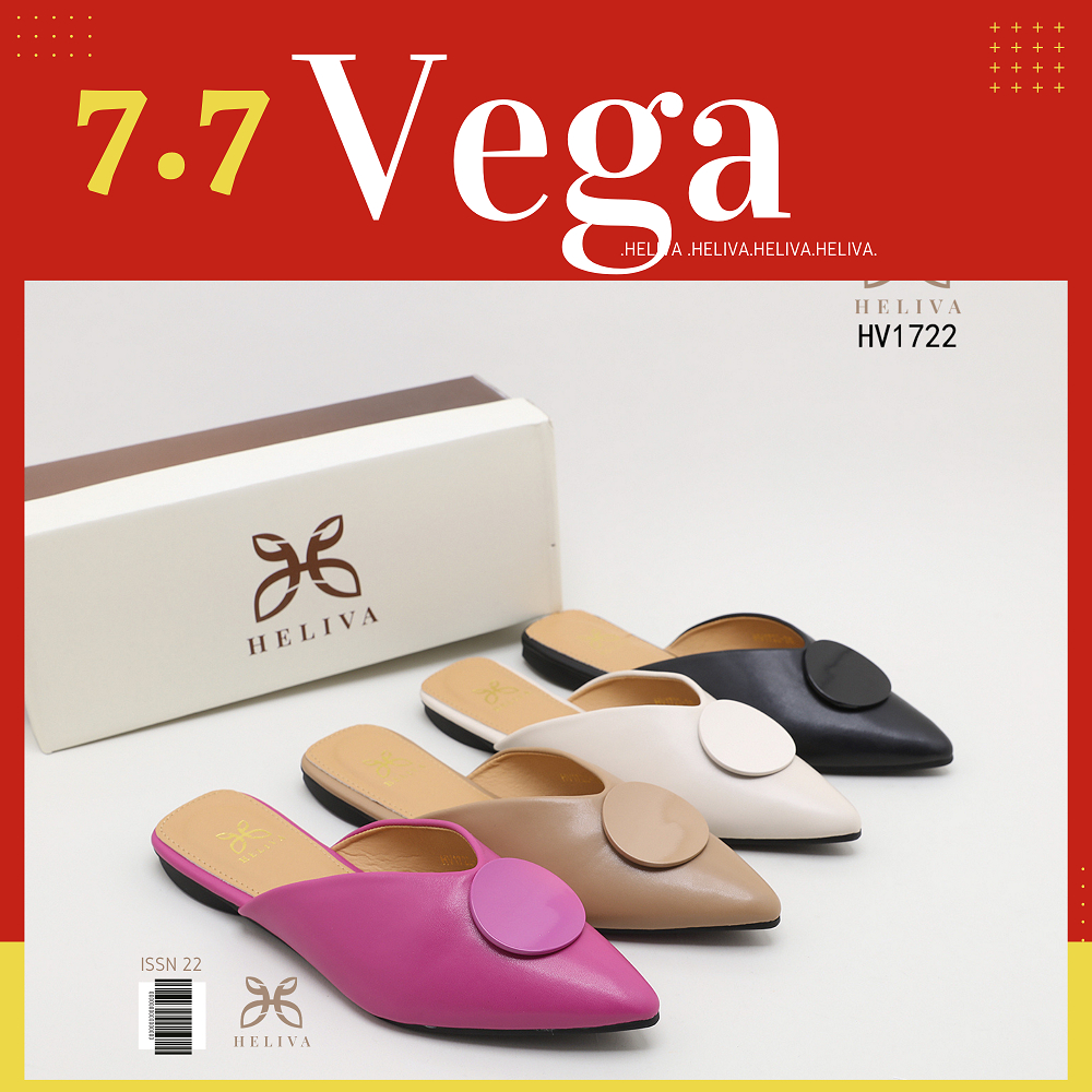 HELIVA VEGA Flat Shoes Mules Sepatu Lancip Bahan Kulit HV1722 Original Brand