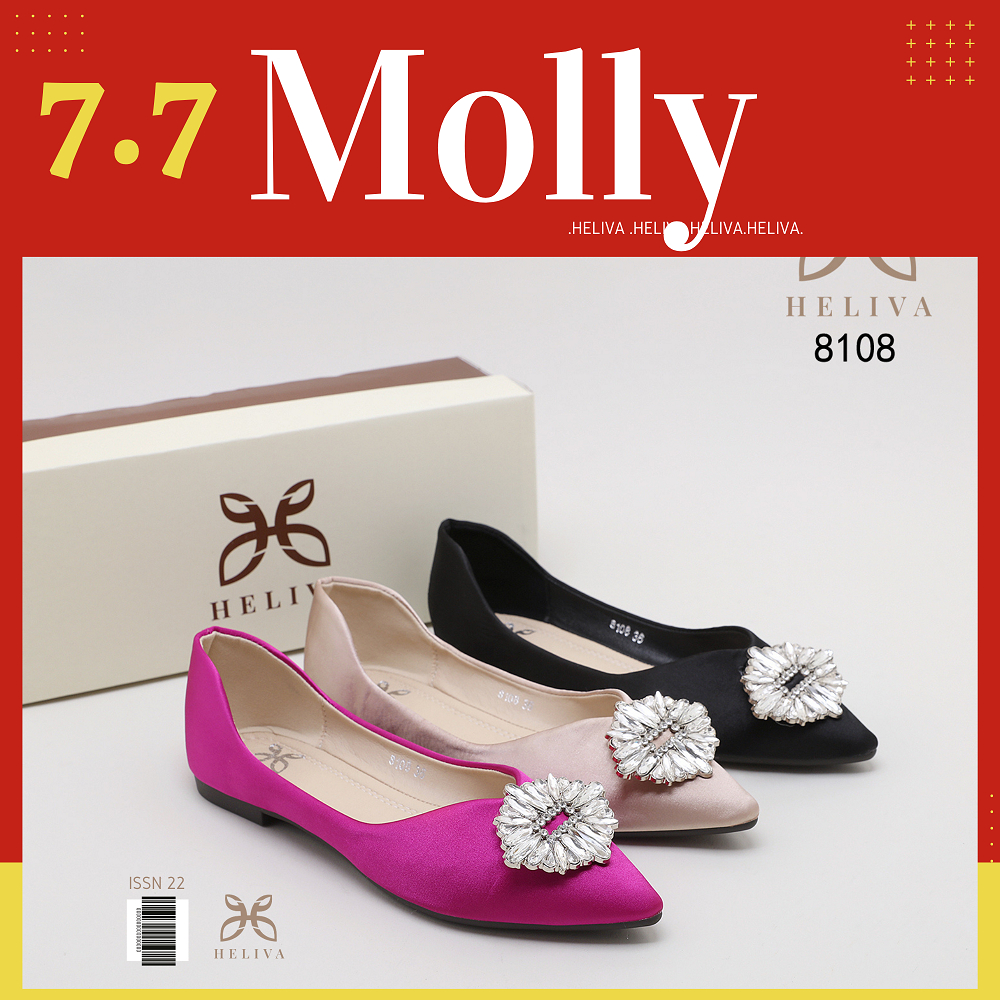 HELIVA MOLLY Flat Shoes Ballerina Diamond Jewel Bahan Satin Halus Sepatu Slip On Teplek Lancip 8108 Original Brand