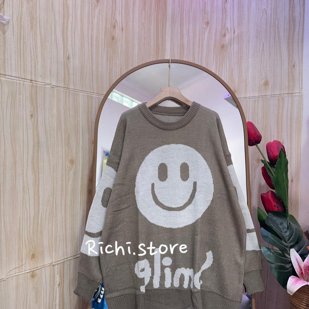 Smile oversize sweater - Setelan kulot rajut sweater motif smile (celana+atasan)