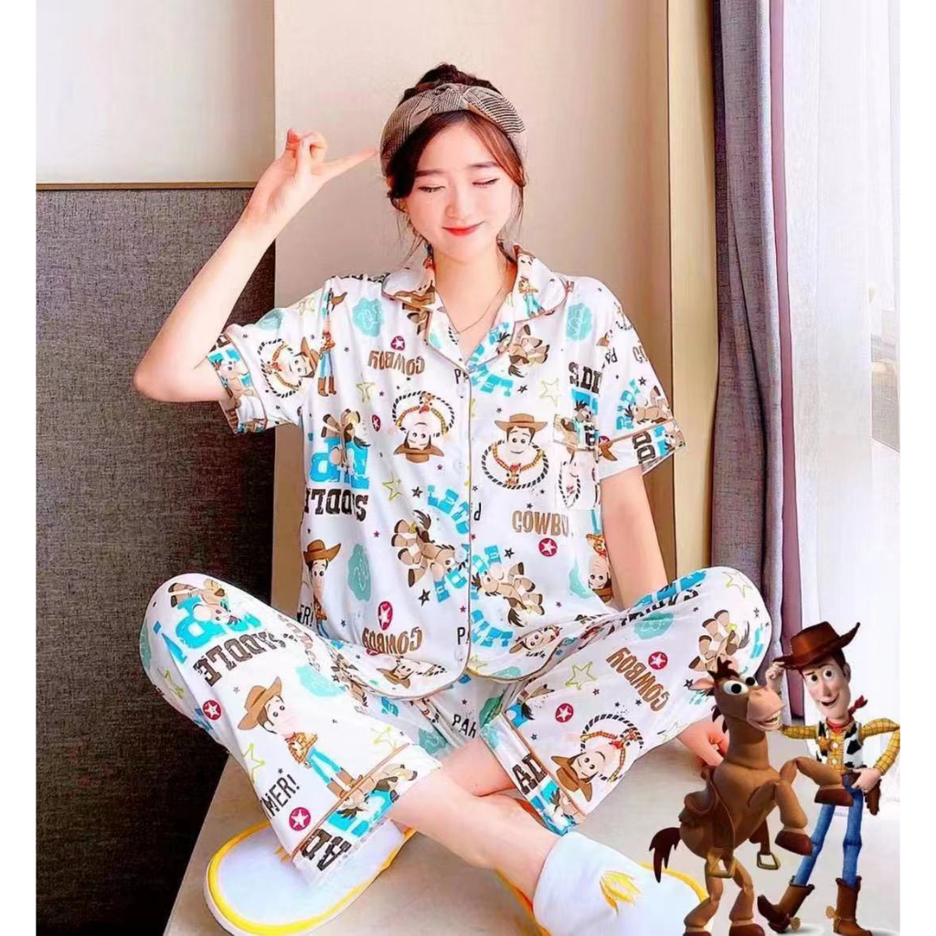 2 IN 1 SETELAN BAJU PIYAMA WANITA IMPORT PanJang PENDEK CELANA PANJANG