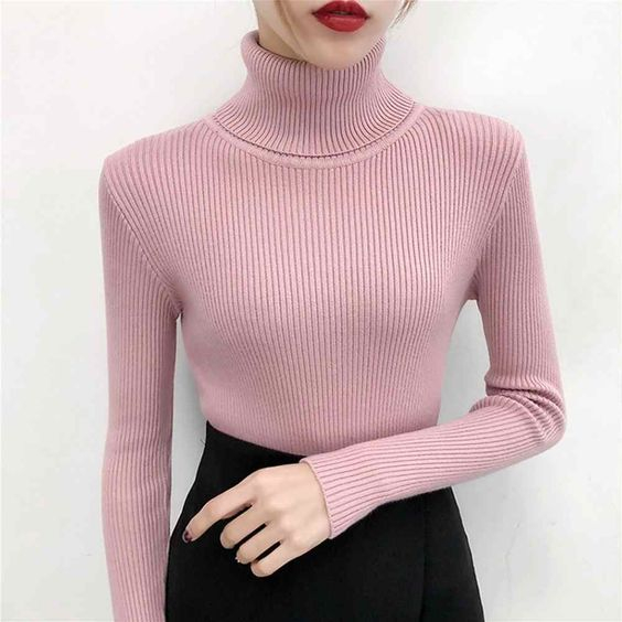 GS023 Turtleneck Tangan Panjang Rajut wanita Pretty