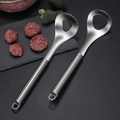 Alat Bantu Cetak Baso Sendok Baso Cetakan Pembuat Bakso Stainless Steel / Alat Bantu Cetak Daging Sapi Ikan Pentol Shape Hole Bulat / Meatball Maker [MF]