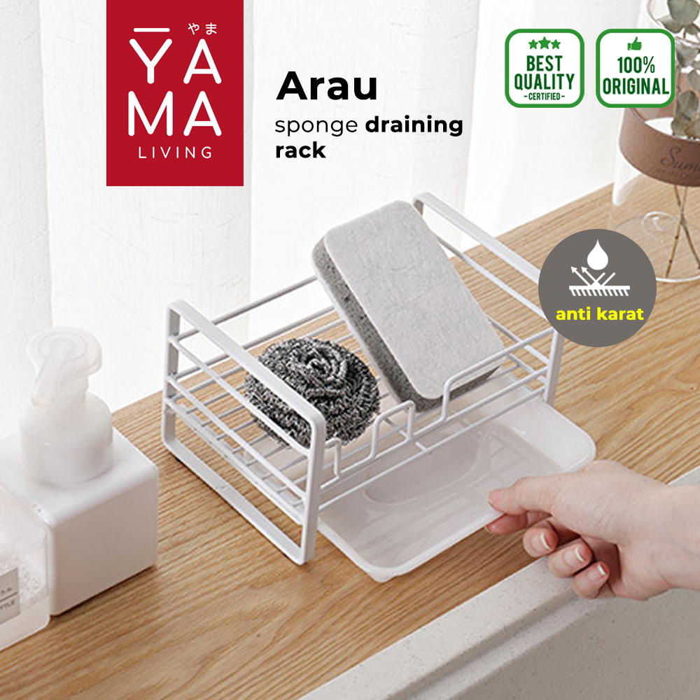 YAMA ARAU White Sponge Rack Rak Dapur Cuci Piring Spons Anti Karat Putih