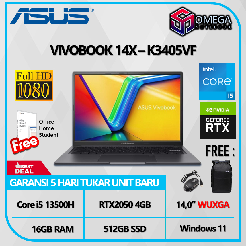 ASUS Vivobook 14X K3405VF i5 13500H 16GB 512GB RTX2050 4GB 14,0 WUXGA Windows 11 + OHS