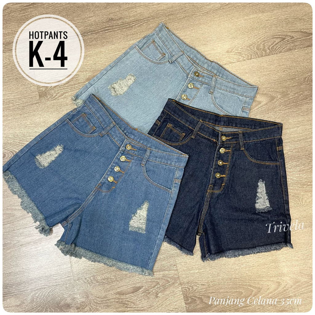 TRIVELA - Celana Jeans Hotpants Wanita Rawis Kancing 4 l K4 HOTPANTS