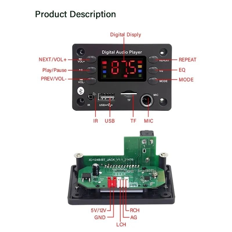 Module MP3 Bluetooth 5.0 dilengkapi soket mic