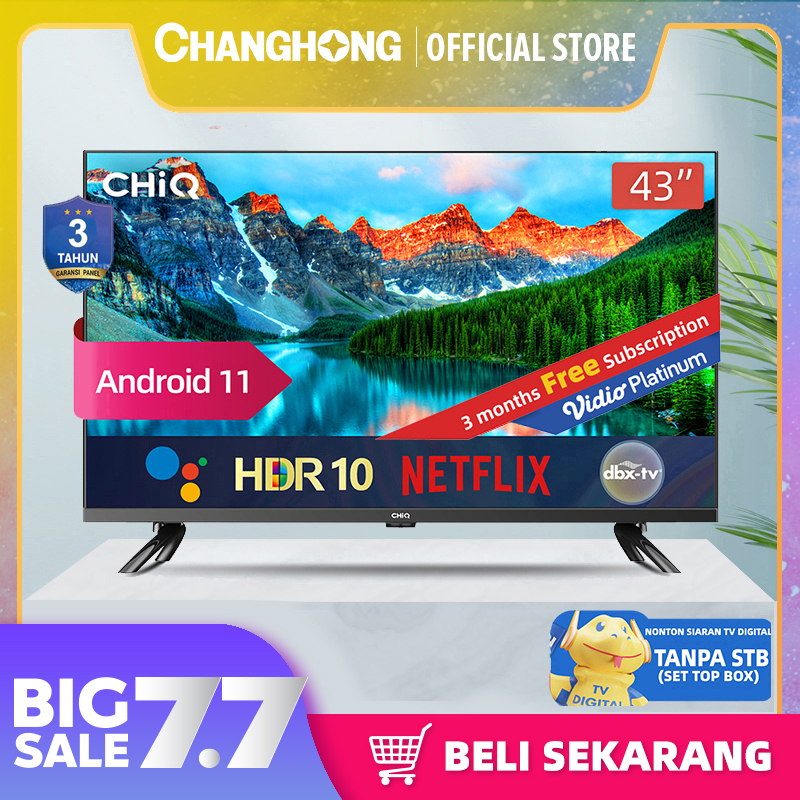 CHiQ 43 Inch Newest Android 11 Frameless Smart TV Digital LED TV (L43G7P)- FHD TV