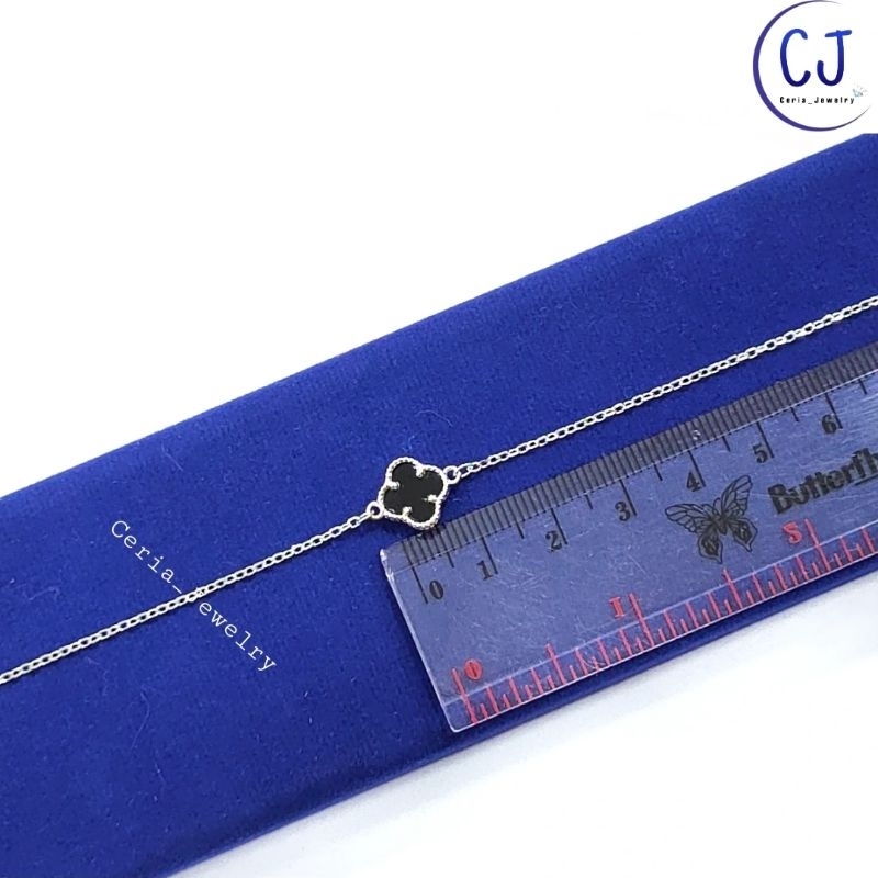 Gelang Clover Perak Asli Silver 925 Lapis Emas Putih Asli Model VanCleef / Clover Rantai Nori Polos - Gelang Anti Karat