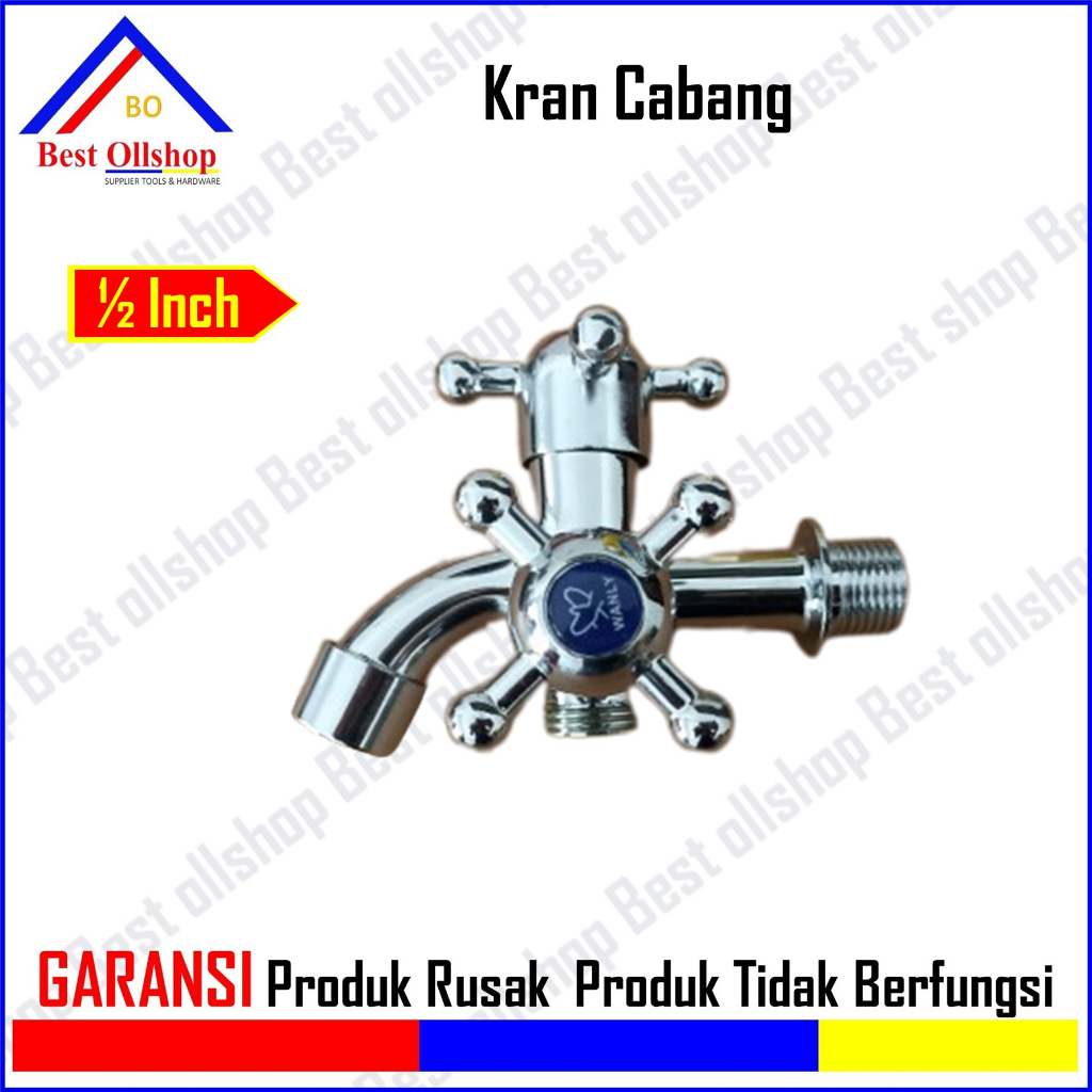 Kran Cabang Keran Double Jet Hand Shower Babet Krom 1/2 Inch Air Dobel