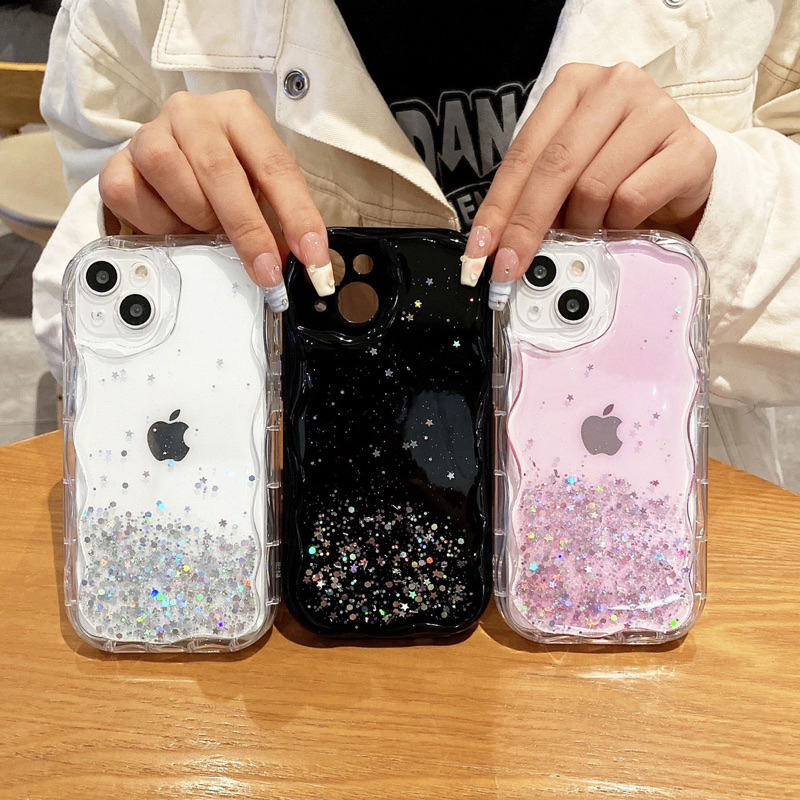 GLITTER Silicone TPU Wave Case Transparan / Pink / Black Camera Protection Iphone 14 Pro Max 14 Plus 13 Pro max 13Pro 11 11 Pro Max 12 Mini 12Pro 12PROMAX 13PROMAX 14Pro