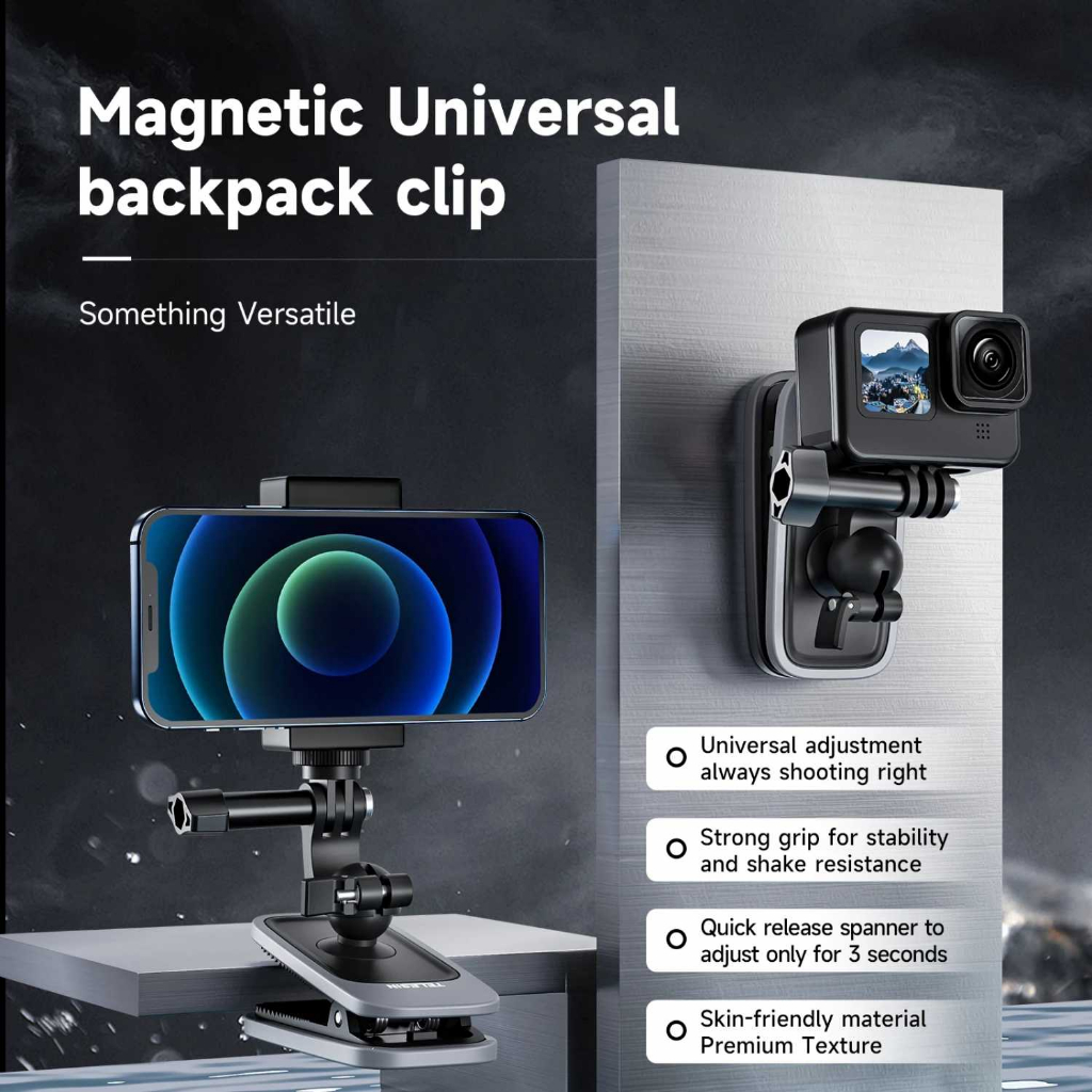 Magnetic Clip Mount Kamera 360° Action Cam &amp; Smartphone Engsel Ball Head Fleksibel Smartphone Kamera Aksi