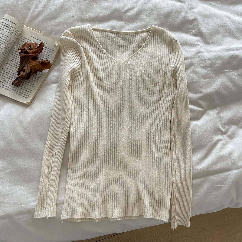 kaos rajut wanita import lengan panjang fashion korea style minimalis warna solid atasan knit t-shirt