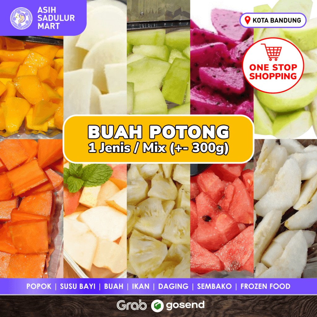 Aneka Buah Potong +- 300gr dan Rujak Bandung Promo (Mangga, Buah Naga, Nanas, Pepaya, Semangka, Melon, Apel, Pear, Bengkuang, Jambu Kristal) | Asih Sadulur Mart