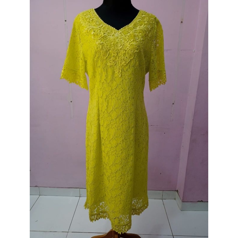 Baju dress brokat wanita hijau muda