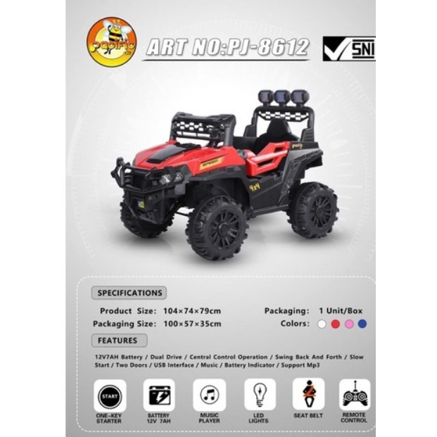 MAINAN MOBIL AKI ANAK PACIFIC JEEP MINI GIANT PJ-8612 / BIRU