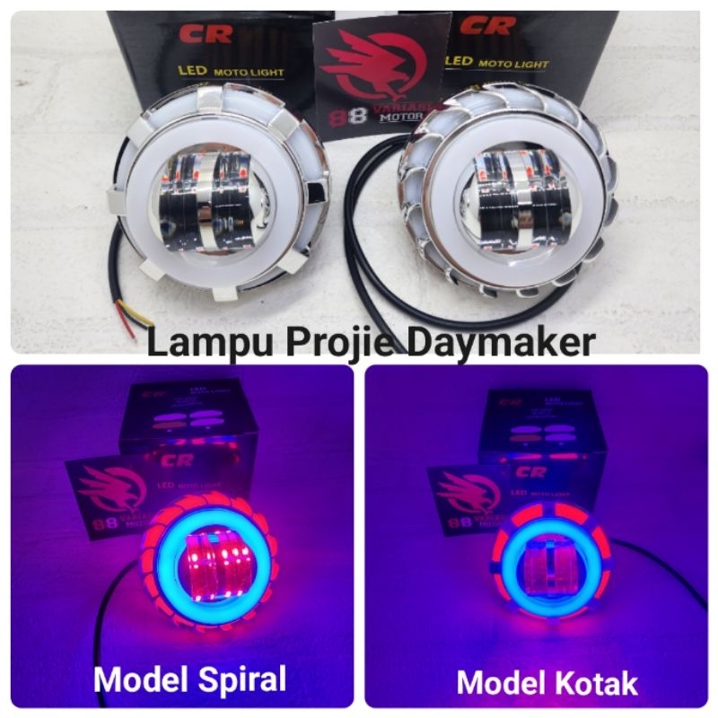 Lampu Projie Daymaker 2LED Hi Low Putih Kuning RBR - Projie Depan Daymaker 2Led Model Kotak dan Spiral