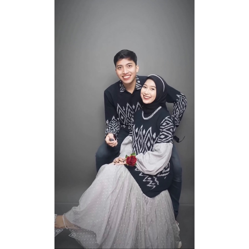 (Ready Stok ) DRESS RAYA Black Couple Tenun Baju Kondangan